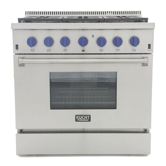 Kucht KRD Series 36" Freestanding Propane Gas Dual Fuel Range With 6 Burners and Royal Blue Knobs