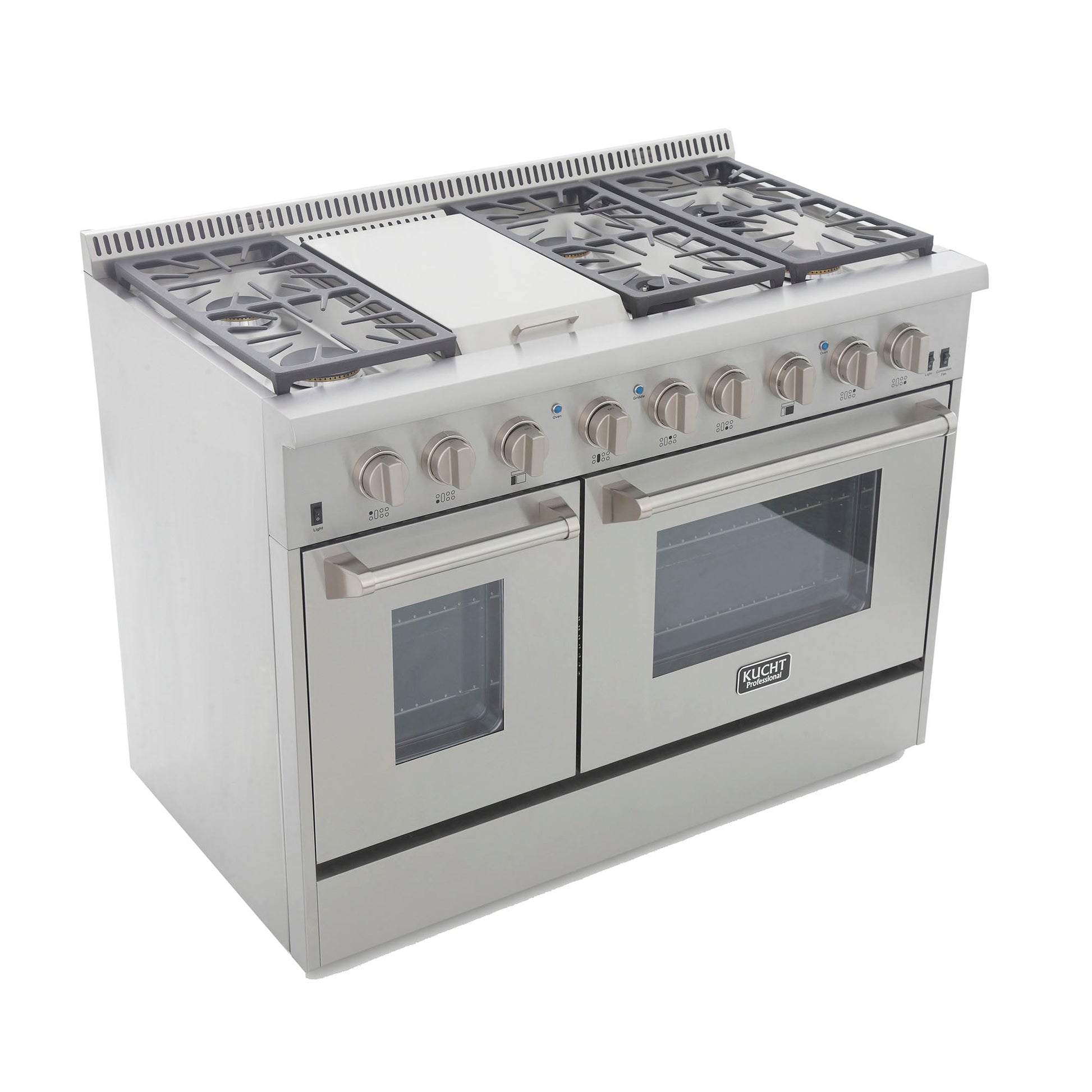 Kucht KRD Series 48" Freestanding Natural Gas Dual Fuel Range With 6 Burners, Griddle and Classic Silver Knobs