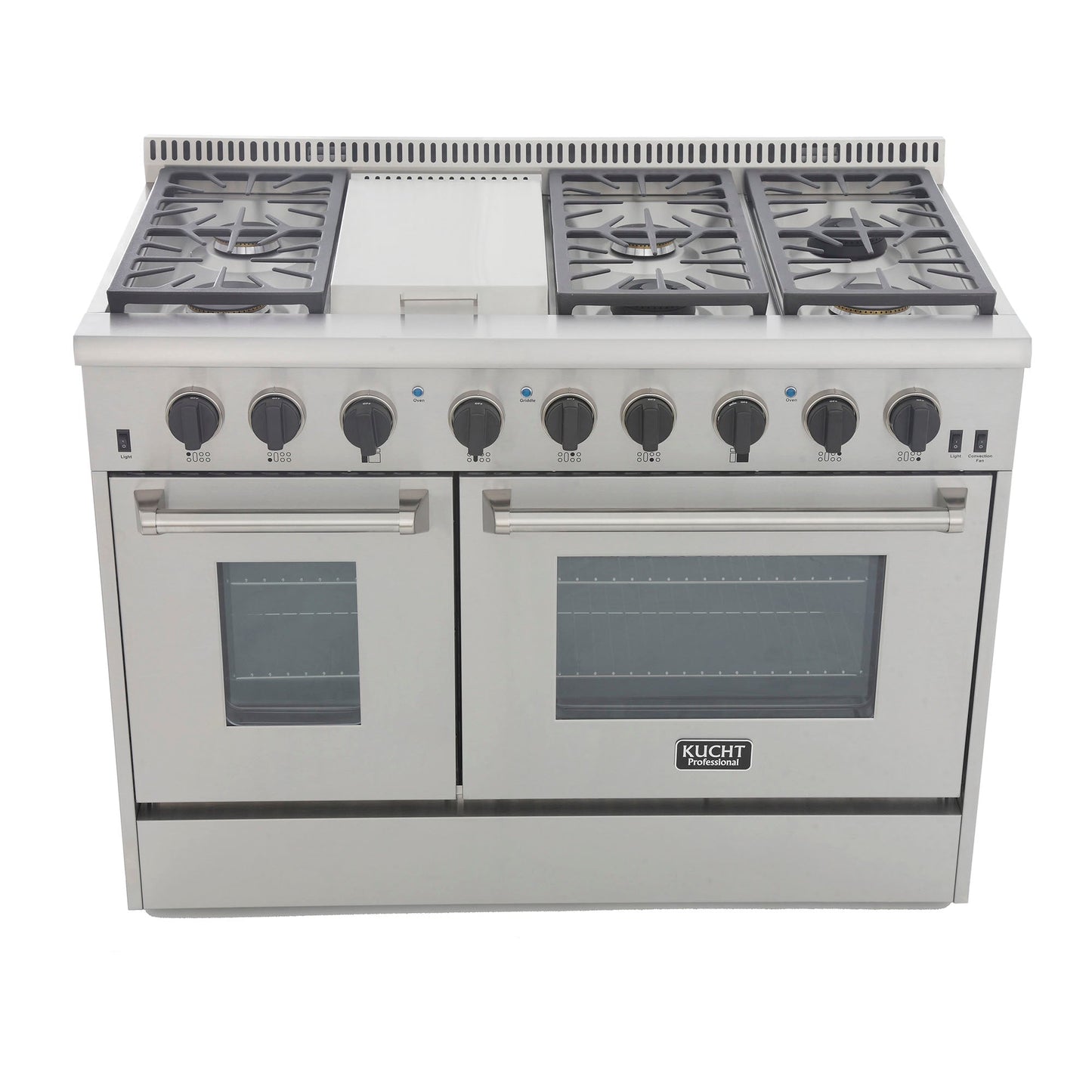 Kucht KRD Series 48" Freestanding Natural Gas Dual Fuel Range With 6 Burners, Griddle and Tuxedo Black Knobs