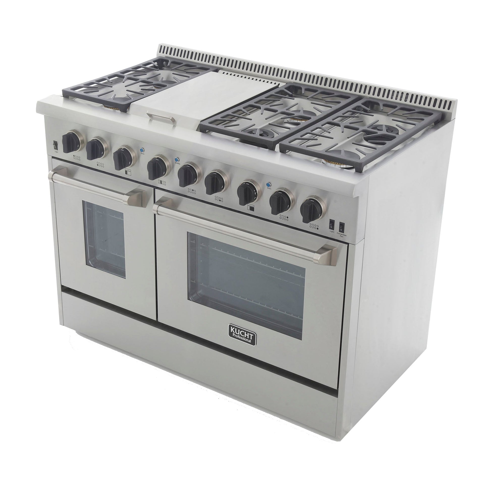 Kucht KRD Series 48" Freestanding Natural Gas Dual Fuel Range With 6 Burners, Griddle and Tuxedo Black Knobs