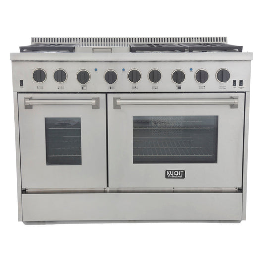 Kucht KRD Series 48" Freestanding Natural Gas Dual Fuel Range With 6 Burners, Griddle and Tuxedo Black Knobs