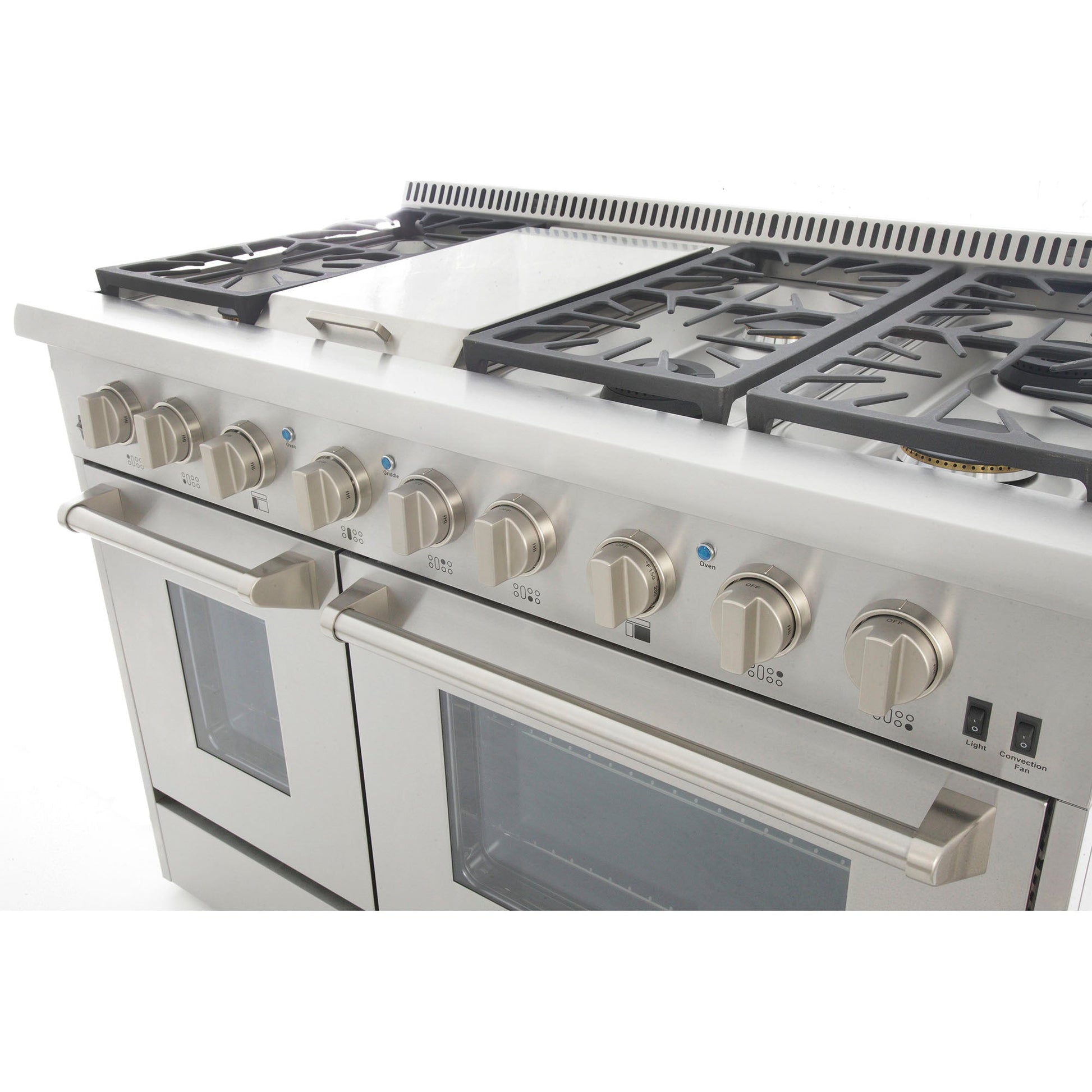 Kucht KRD Series 48" Freestanding Propane Gas Dual Fuel Range With 6 Burners, Griddle and Classic Silver Knobs