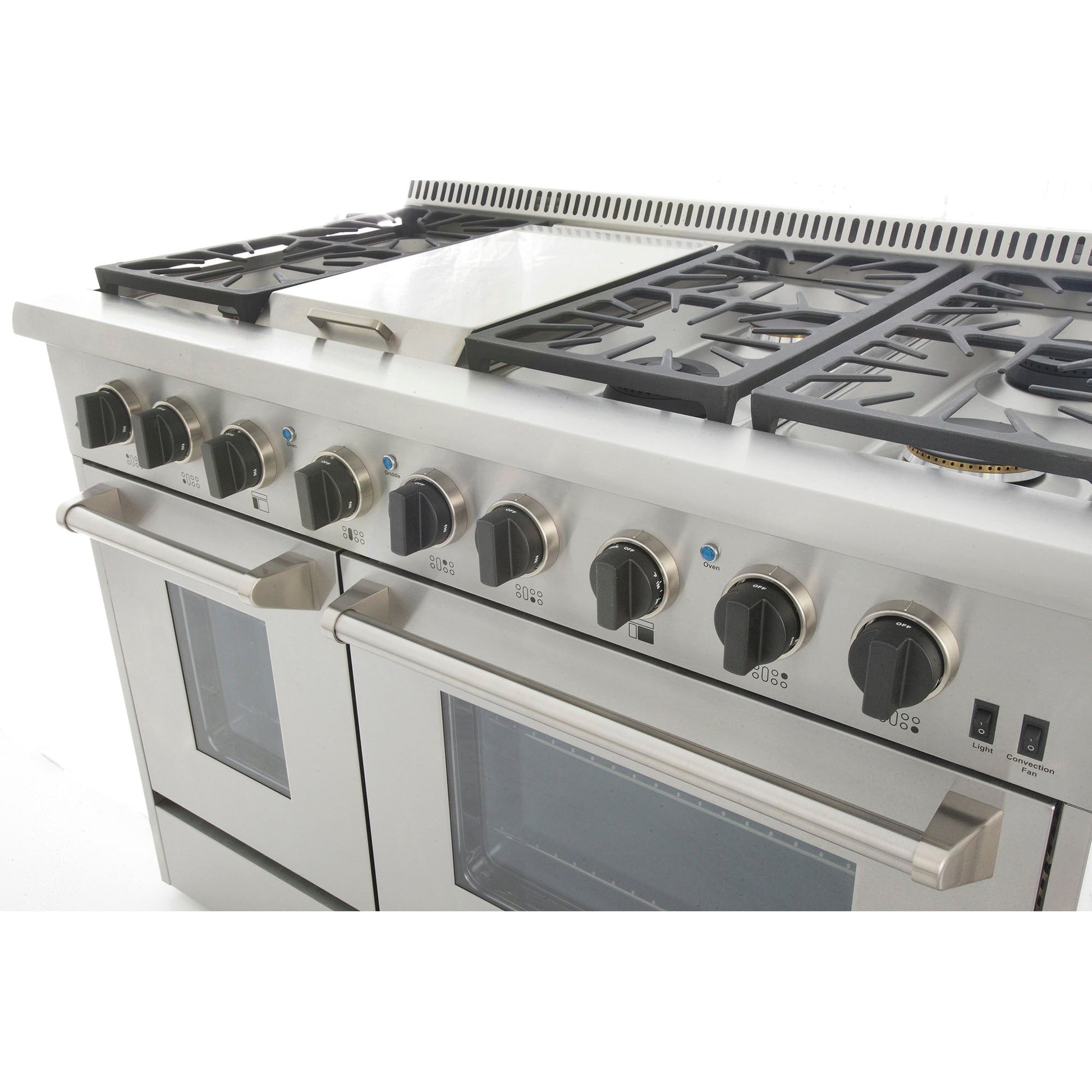 Kucht KRD Series 48" Freestanding Propane Gas Dual Fuel Range With 6 Burners, Griddle and Tuxedo Black Knobs