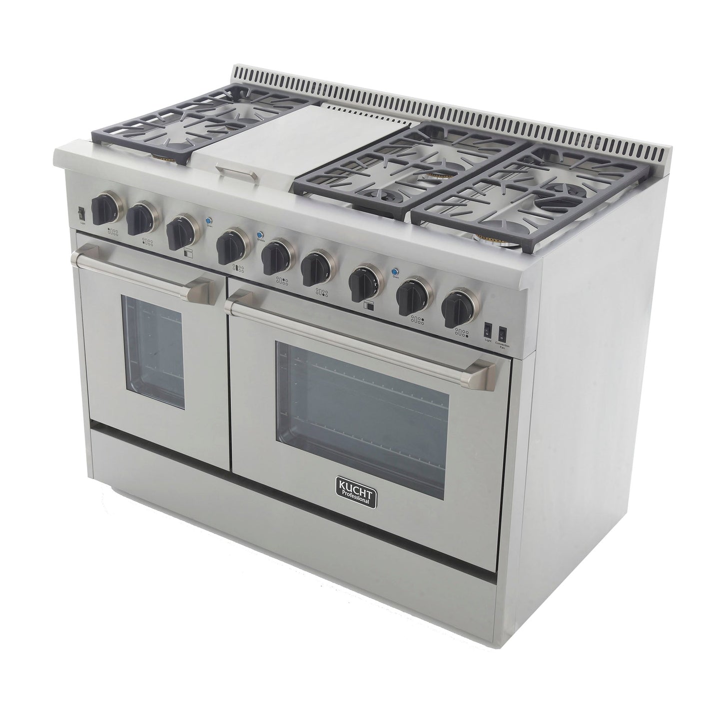 Kucht KRD Series 48" Freestanding Propane Gas Dual Fuel Range With 6 Burners, Griddle and Tuxedo Black Knobs