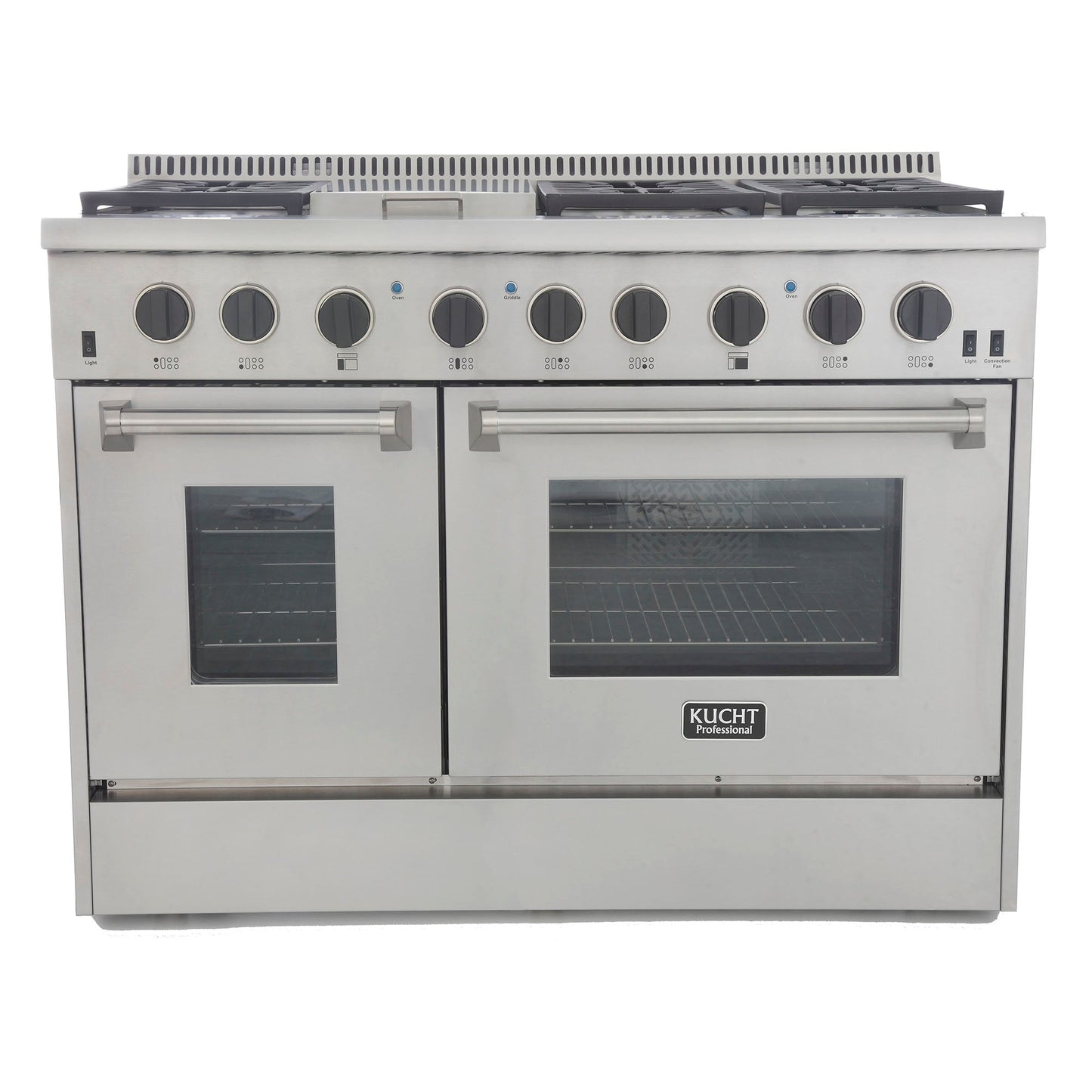 Kucht KRD Series 48" Freestanding Propane Gas Dual Fuel Range With 6 Burners, Griddle and Tuxedo Black Knobs