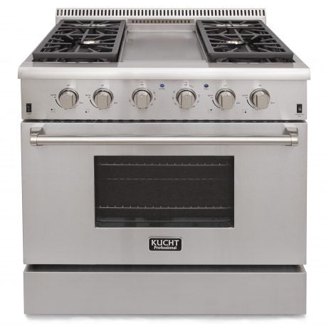 Kucht KRG Series 36" Freestanding Natural Gas Range With 4 Burners, Griddle and Classic Silver Knobs