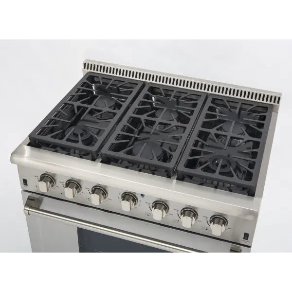 Kucht KRG Series 36" Freestanding Natural Gas Range With 6 Burners and Classic Silver Knobs