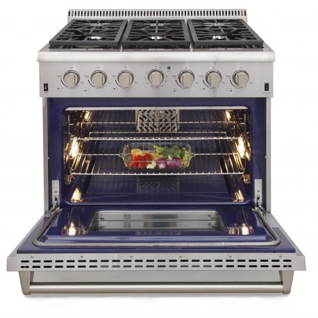 Kucht KRG Series 36" Freestanding Natural Gas Range With 6 Burners and Royal Blue Knobs