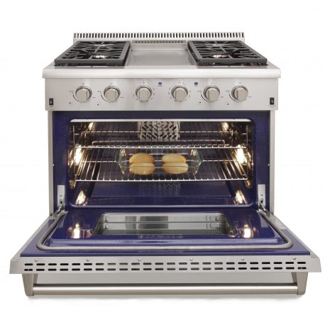 Kucht KRG Series 36" Freestanding Propane Gas Range With 4 Burners, Griddle and Tuxedo Black Knobs