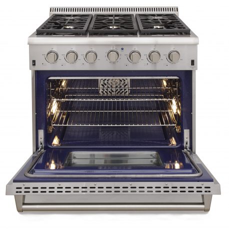 Kucht KRG Series 36" Freestanding Propane Gas Range With 6 Burners and Royal Blue Knobs