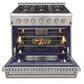 Kucht KRG Series 36" Freestanding Propane Gas Range With 6 Burners and Royal Blue Knobs