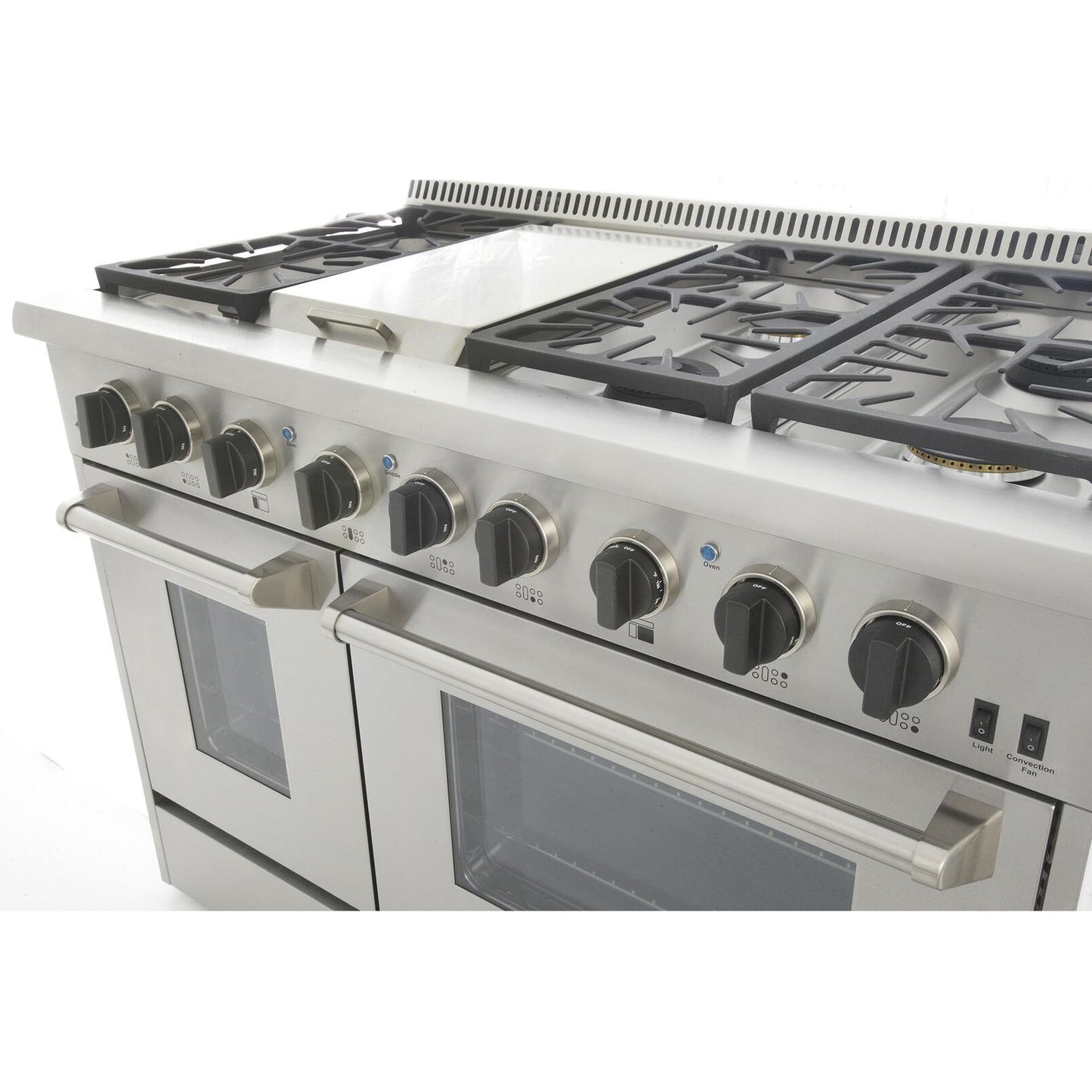 Kucht KRG Series 48" Freestanding Natural Gas Range With 6 Burners, Griddle and Tuxedo Black Knobs