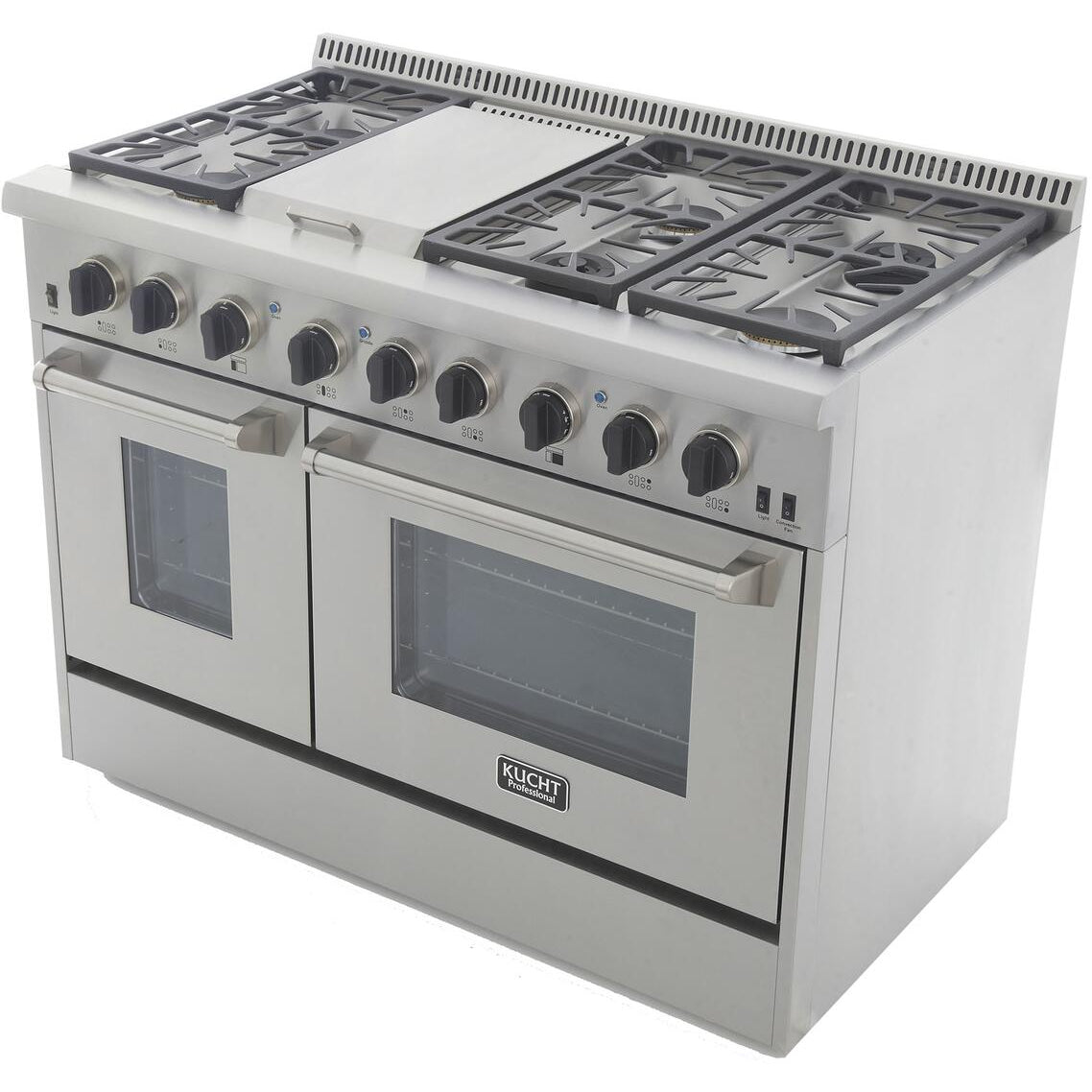Kucht KRG Series 48" Freestanding Natural Gas Range With 6 Burners, Griddle and Tuxedo Black Knobs