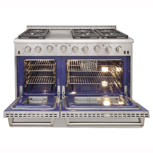 Kucht KRG Series 48" Freestanding Propane Gas Range With 6 Burners, Griddle and Classic Silver Knobs