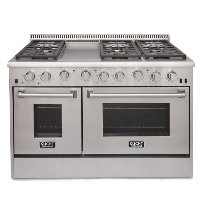 Kucht KRG Series 48" Freestanding Propane Gas Range With 6 Burners, Griddle and Classic Silver Knobs
