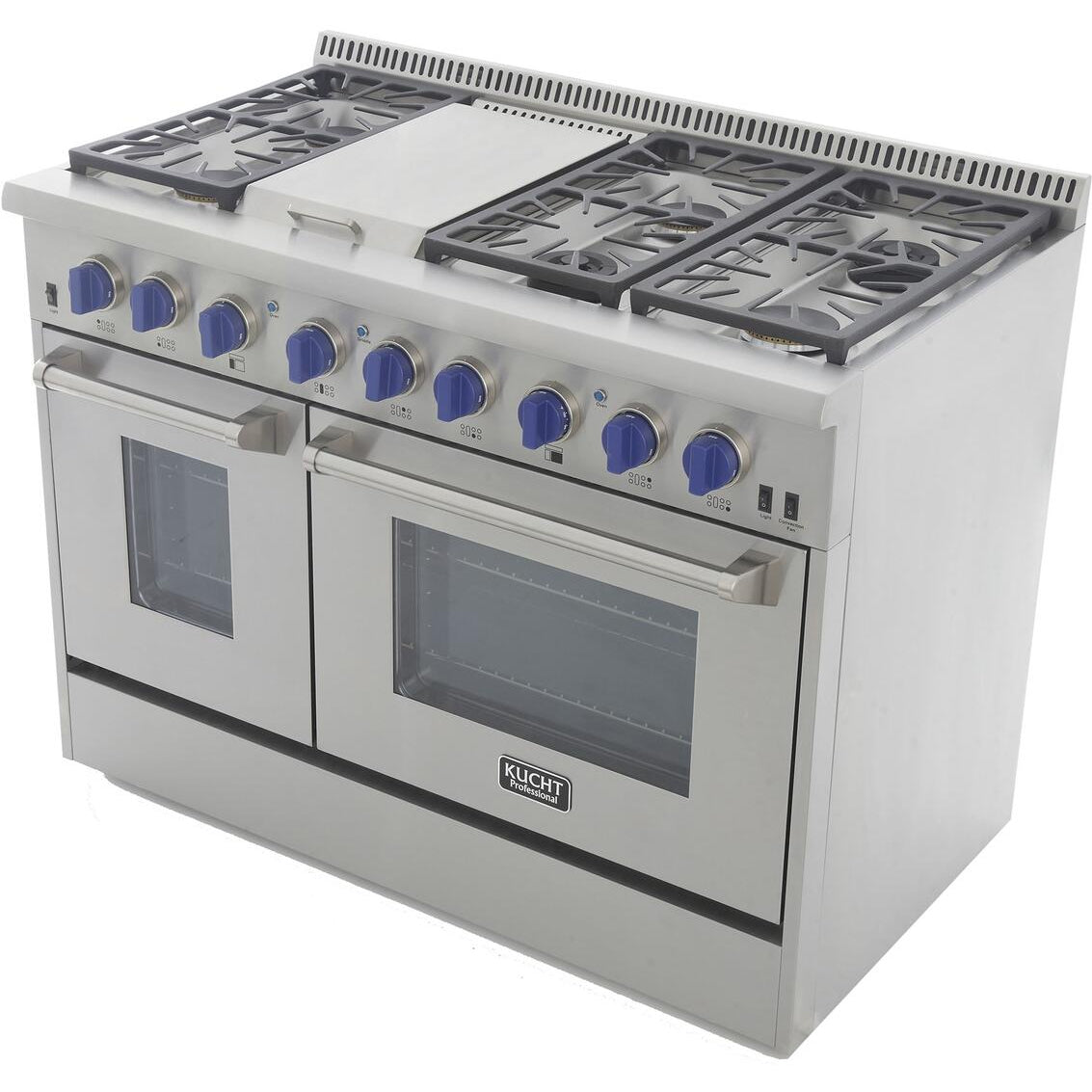Kucht KRG Series 48" Freestanding Propane Gas Range With 6 Burners, Griddle and Royal Blue Knobs