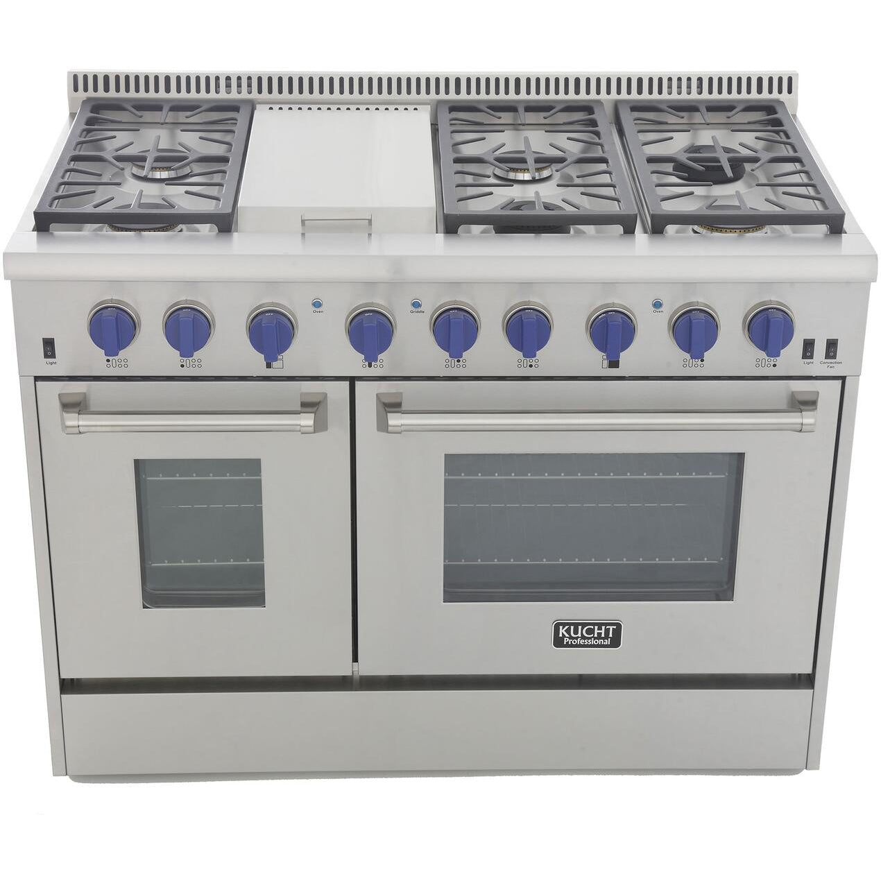 Kucht KRG Series 48" Freestanding Propane Gas Range With 6 Burners, Griddle and Royal Blue Knobs