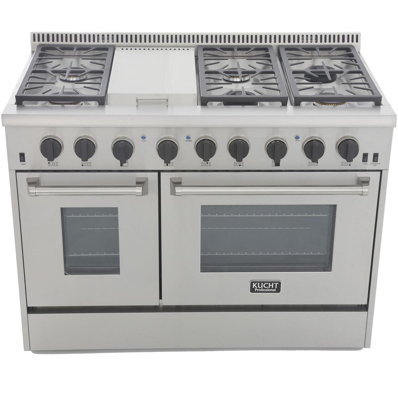 Kucht KRG Series 48" Freestanding Propane Gas Range With 6 Burners, Griddle and Tuxedo Black Knobs