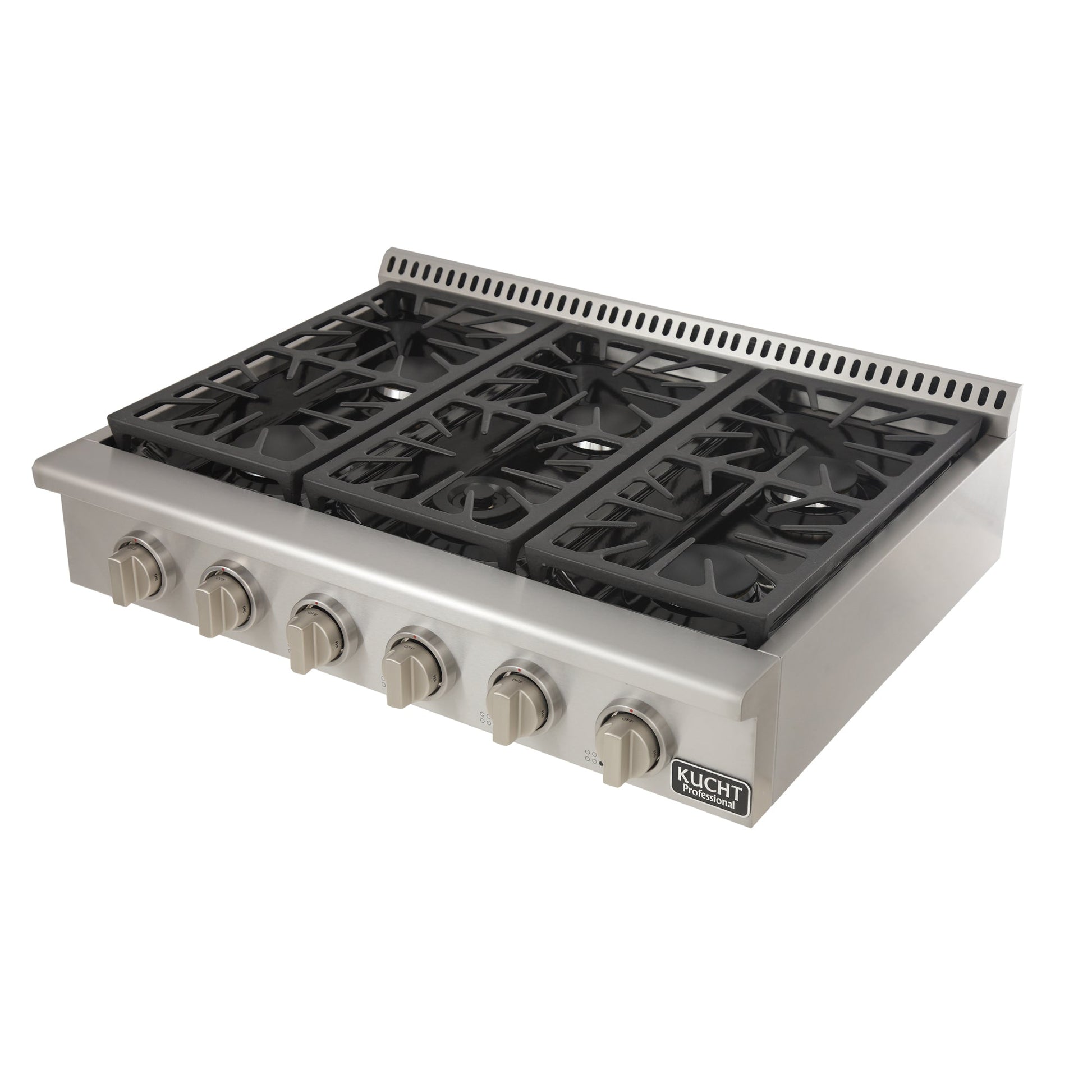 Kucht KRT Series 36" Natural Gas Range-Top With 6 Burners and Classic Silver Knobs