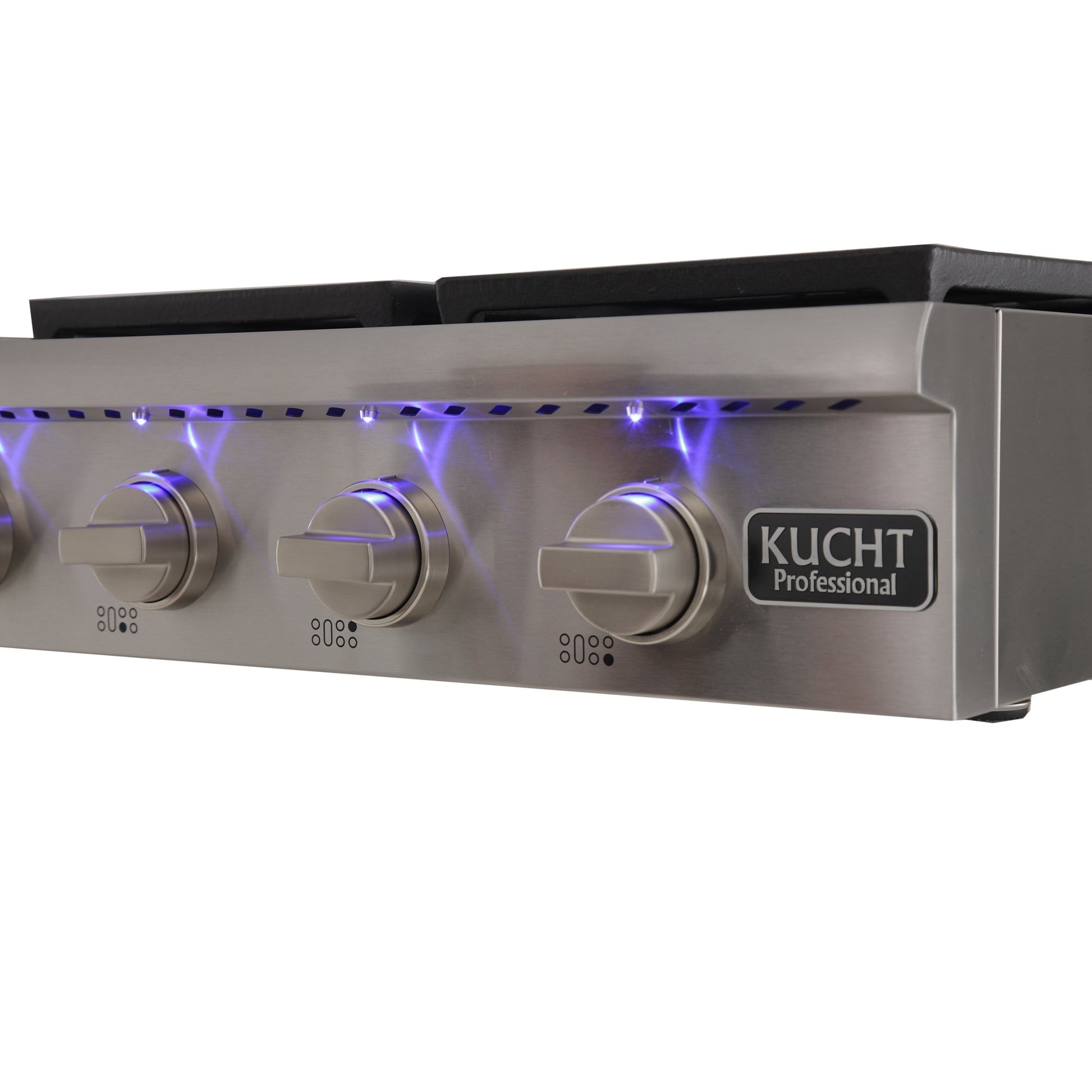 Kucht KRT Series 48" Natural Gas Range-Top With 6 Burners, Griddle and Royal Blue Knobs