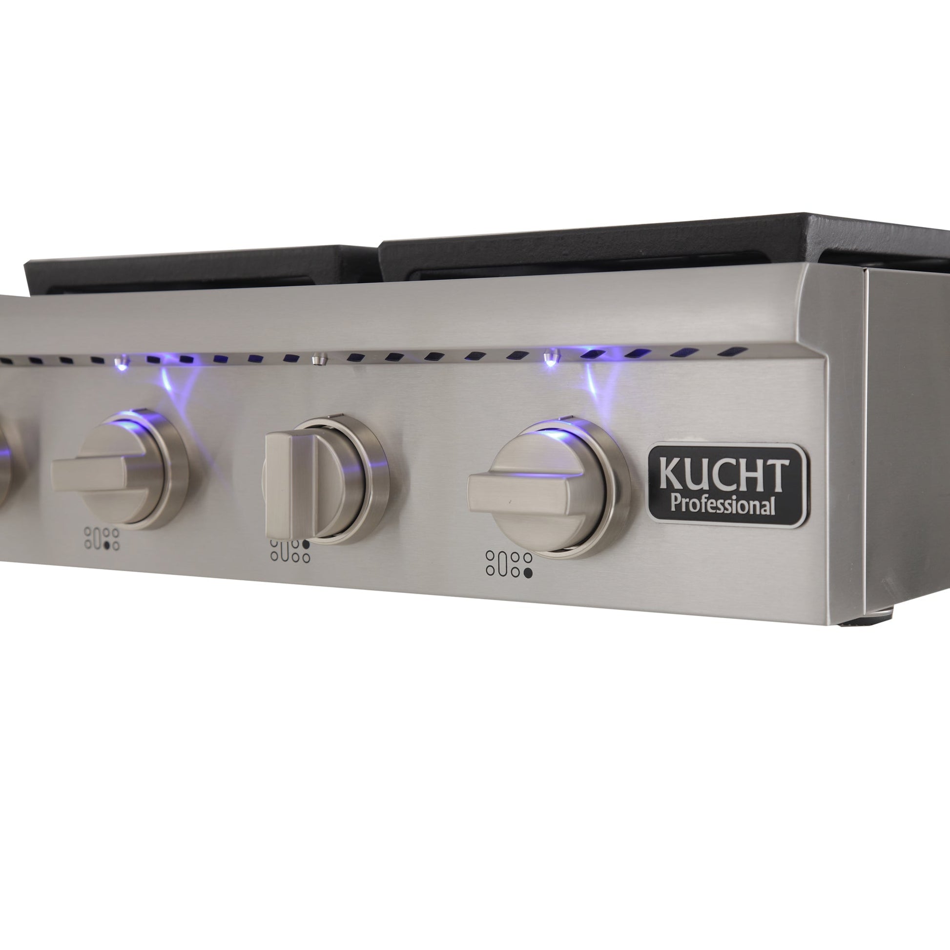 Kucht KRT Series 48" Natural Gas Range-Top With 6 Burners, Griddle and Royal Blue Knobs