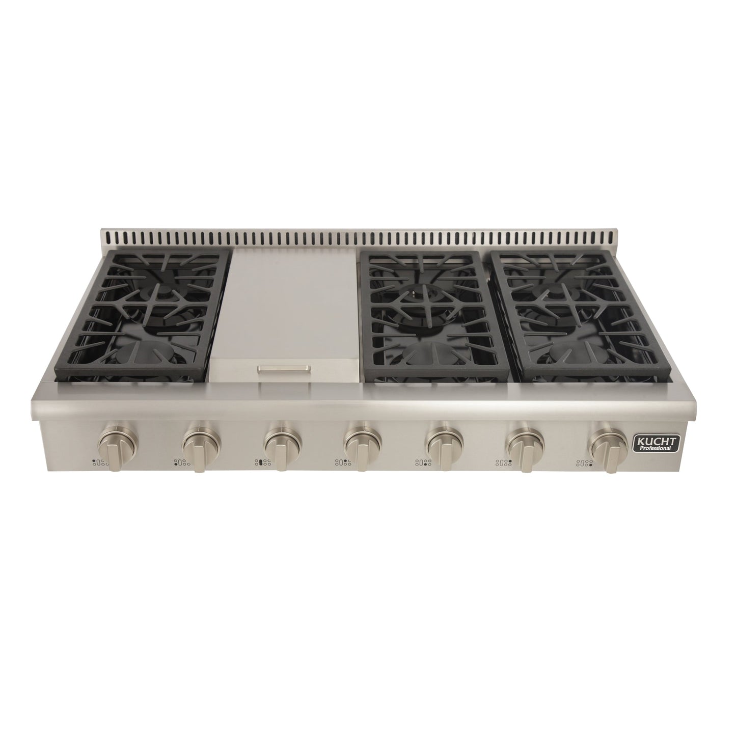 Kucht KRT Series 48" Propane Gas Range-Top With 6 Burners, Griddle and Classic Silver Knobs