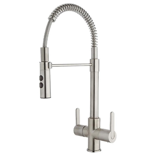 LaToscana Brushed Nickel Double Handle Pull-Out Spring Spout Kitchen Faucet With Spray Function