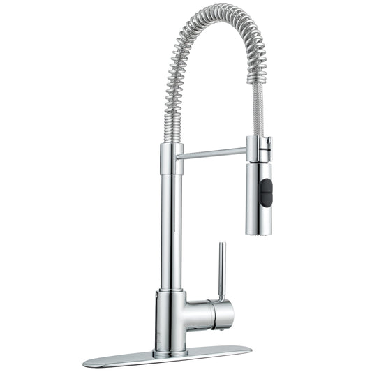 LaToscana Chrome Single Hole Pull-Out Deck Mounted Kitchen Faucet With Spring Spout
