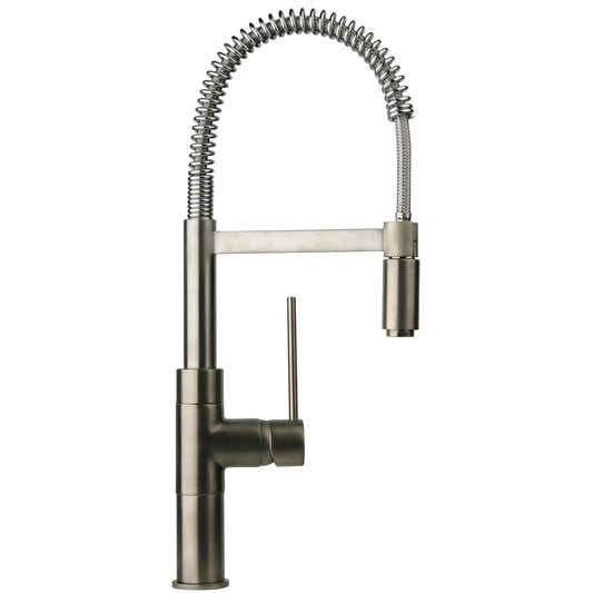LaToscana Cox Brushed Nickel Single Hole Deck Mounted Pull-Down Kitchen Faucet With Spring Spout