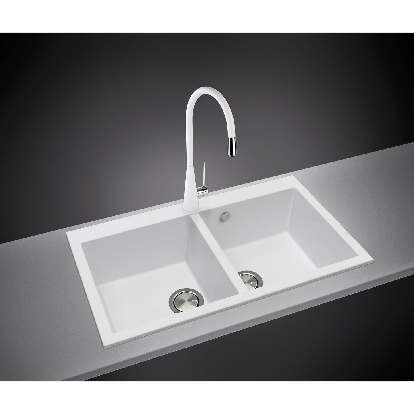 LaToscana Elegance 34" x 20" x 8" Brown Double Bowl Drop-in Granite Rectangular Kitchen Sink
