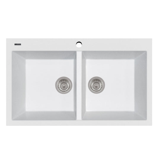 LaToscana Elegance 34" x 20" x 8" Milk White Double Bowl Drop-in Granite Rectangular Kitchen Sink