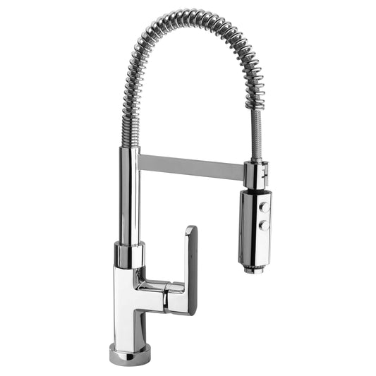 LaToscana Novello Chrome Single Hole Deck-Mounted Pull-Down Kitchen Faucet With Spray Function