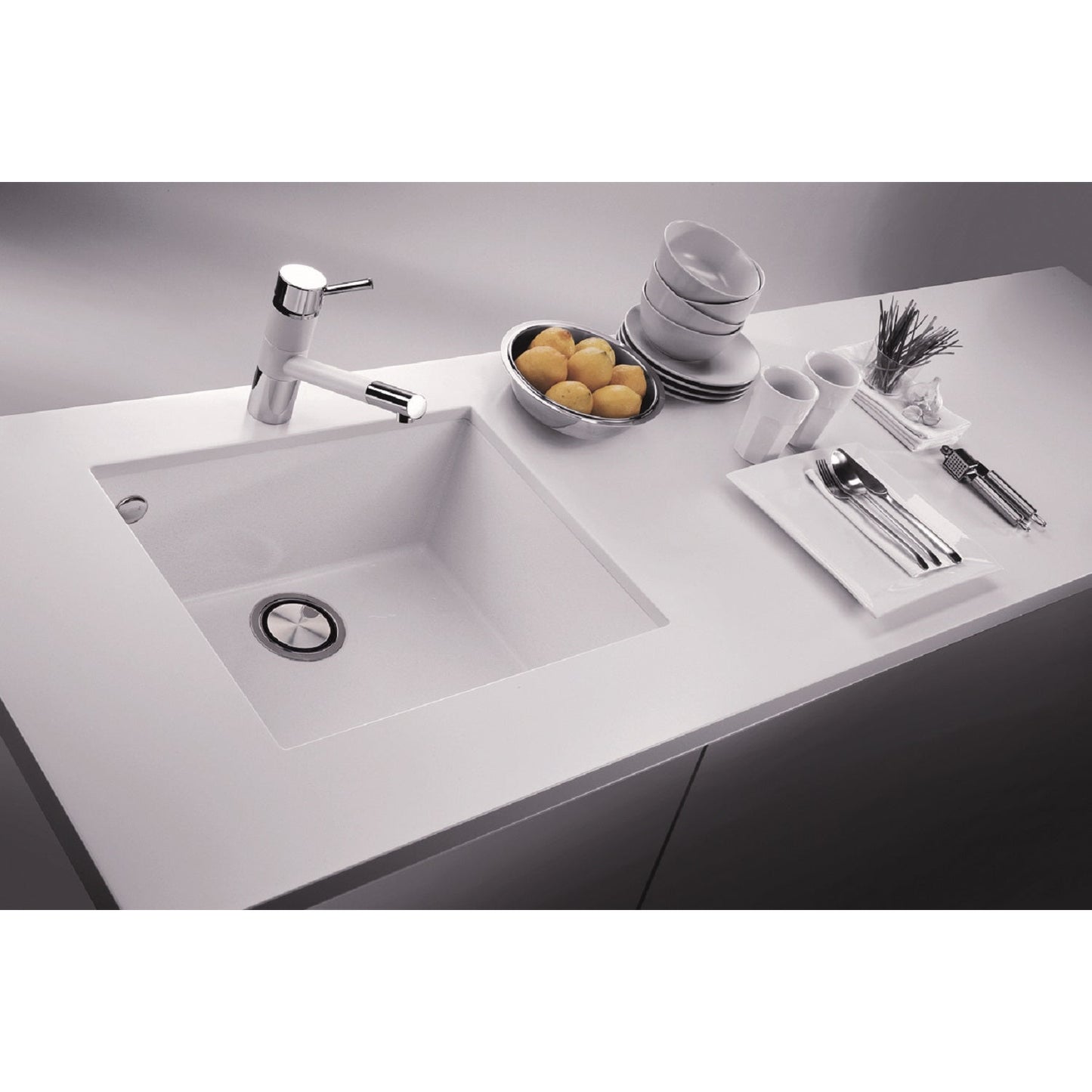 LaToscana Plados 23" x 18" x 8" Milk White Single Bowl Granite Undermount Kitchen Sink
