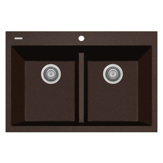 LaToscana Plados 33" x 22" x 10'' Brown Double Bowl Granite Drop-in Kitchen Sink for 36'' Cabinet