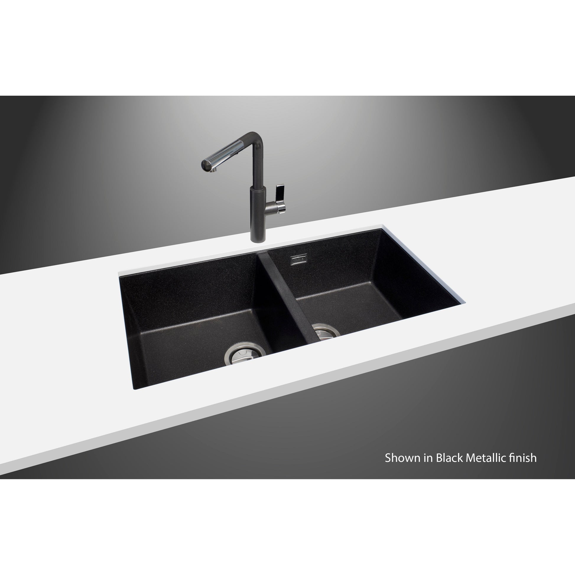 LaToscana Plados 34" x 17" x 8'' Titanium Double Bowl Granite Undermount Kitchen Sink