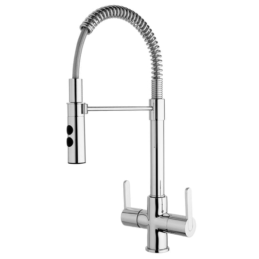 LaToscana Polished Chrome Double Handle Pull-Out Spring Spout Kitchen Faucet With Spray Function