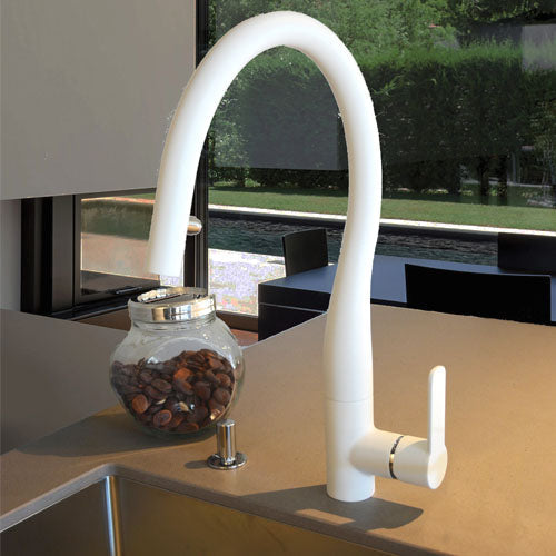 LaToscana Swan White Metallic Single Handle Pull-Down Spray Kitchen Faucet