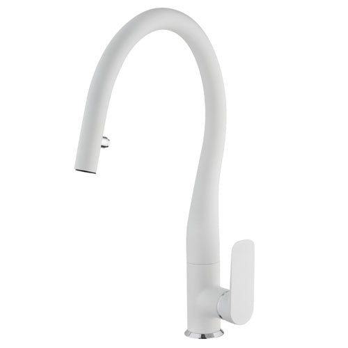 LaToscana Swan White Metallic Single Handle Pull-Down Spray Kitchen Faucet