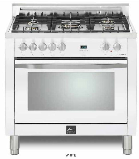 Lofra Curva 36" White Chrome Trim Dual Fuel Single Oven Range