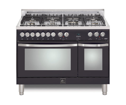 Lofra Curva 48" Matte Black Steel Trim Dual Fuel Double Oven Range