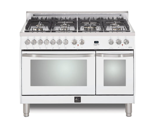 Lofra Curva 48" White Steel Trim Dual Fuel Double Oven Range