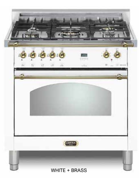 Lofra Dolcevita 36" White Brass Trim Dual Fuel Single Oven Range