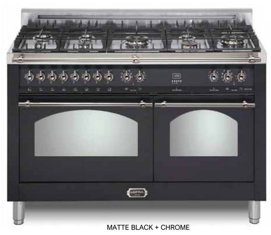 Lofra Dolcevita 60" Matte Black Chrome Trim Dual Fuel Double Oven Range