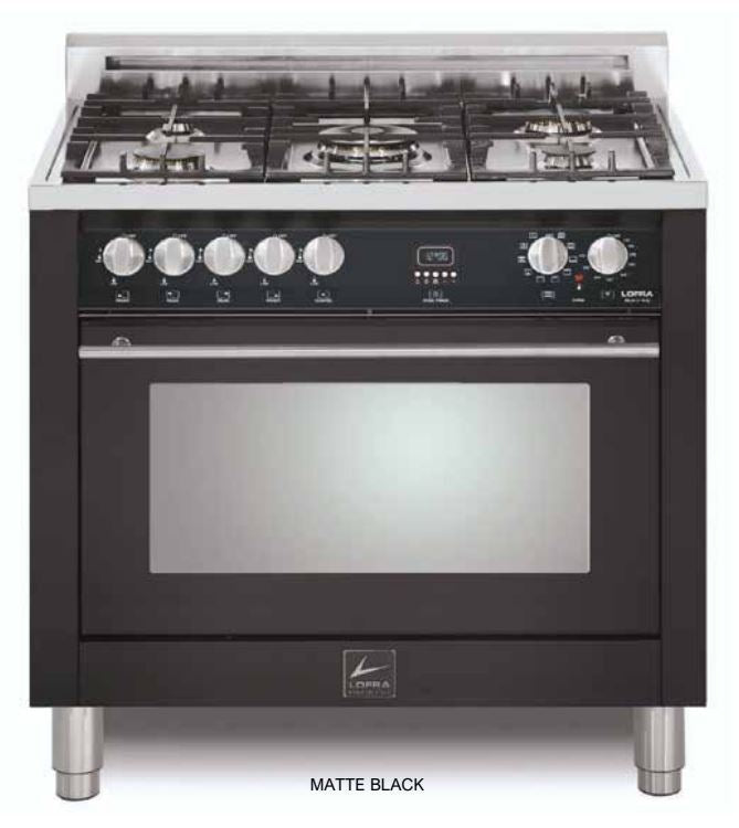 Lofra Maestro 36" Matte Black Steel Trim Dual Fuel Single Oven Range