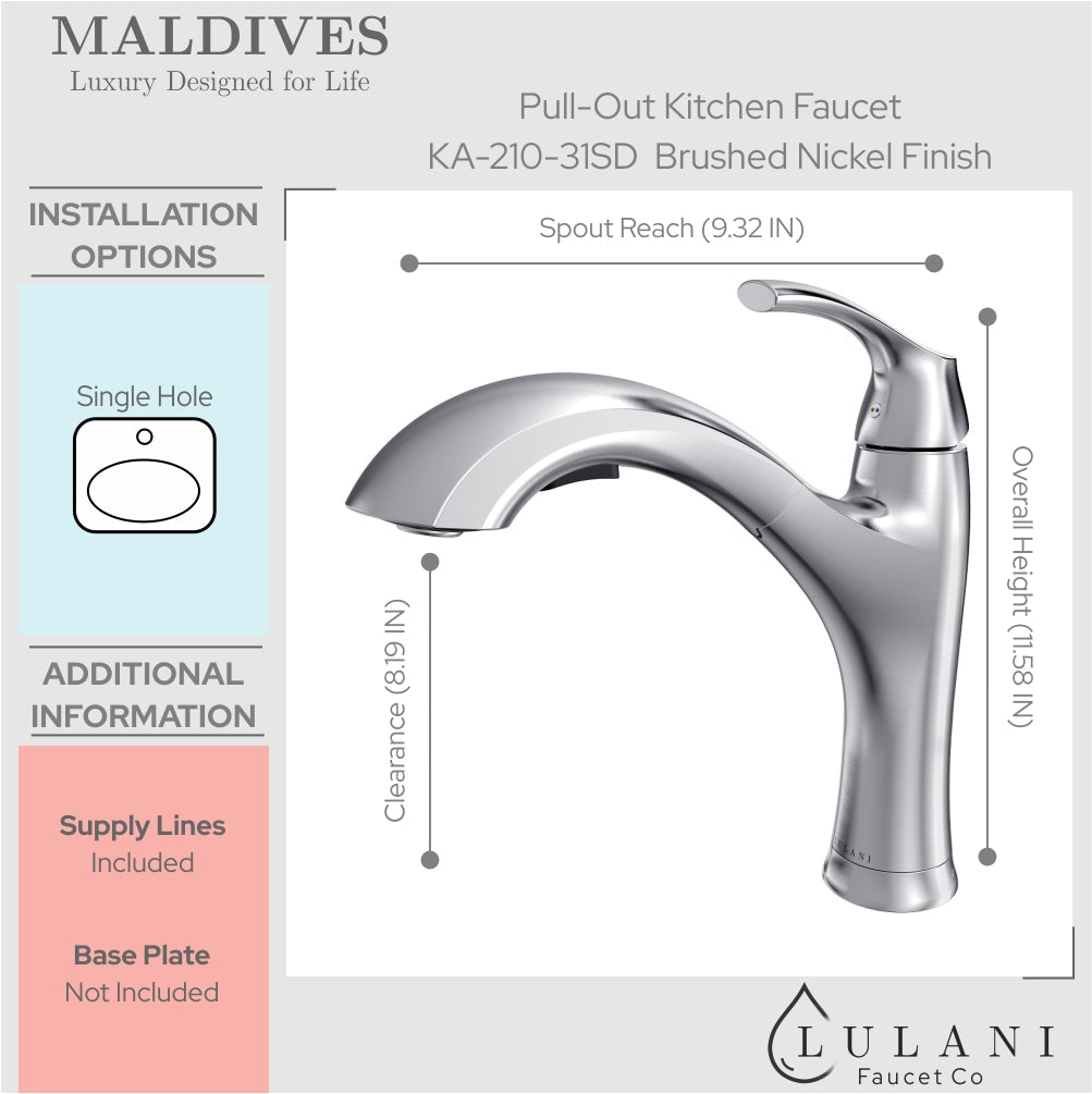 Lulani Maldives Brushed Nickel 1.8 GPM Single Handle Pull-Out Kitchen Swivel Faucet