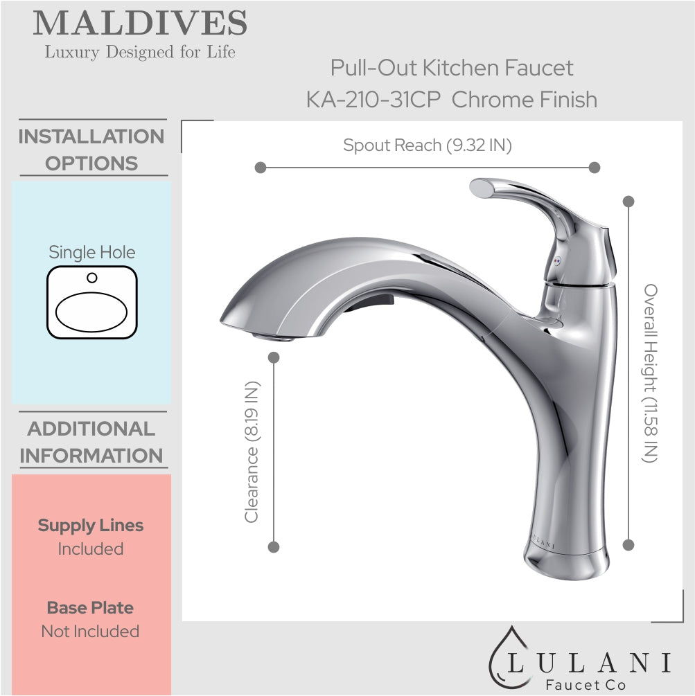 Lulani Maldives Chrome 1.8 GPM Single Handle Pull-Out Kitchen Swivel Faucet