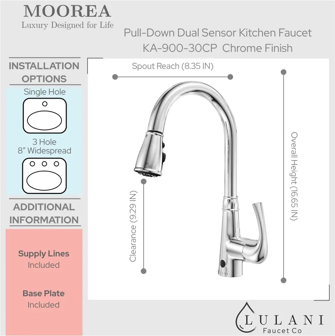 Lulani Moorea Chrome 1.8 GPM Dual Sensor Single Handle Pull-Down Faucet With Baseplate