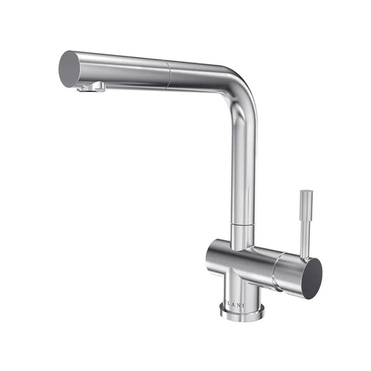 Lulani Nassau Brushed Stainless Steel PVD Finish 1.8 GPM 1-Handle Pull-Out Swivel Faucet With Baseplate