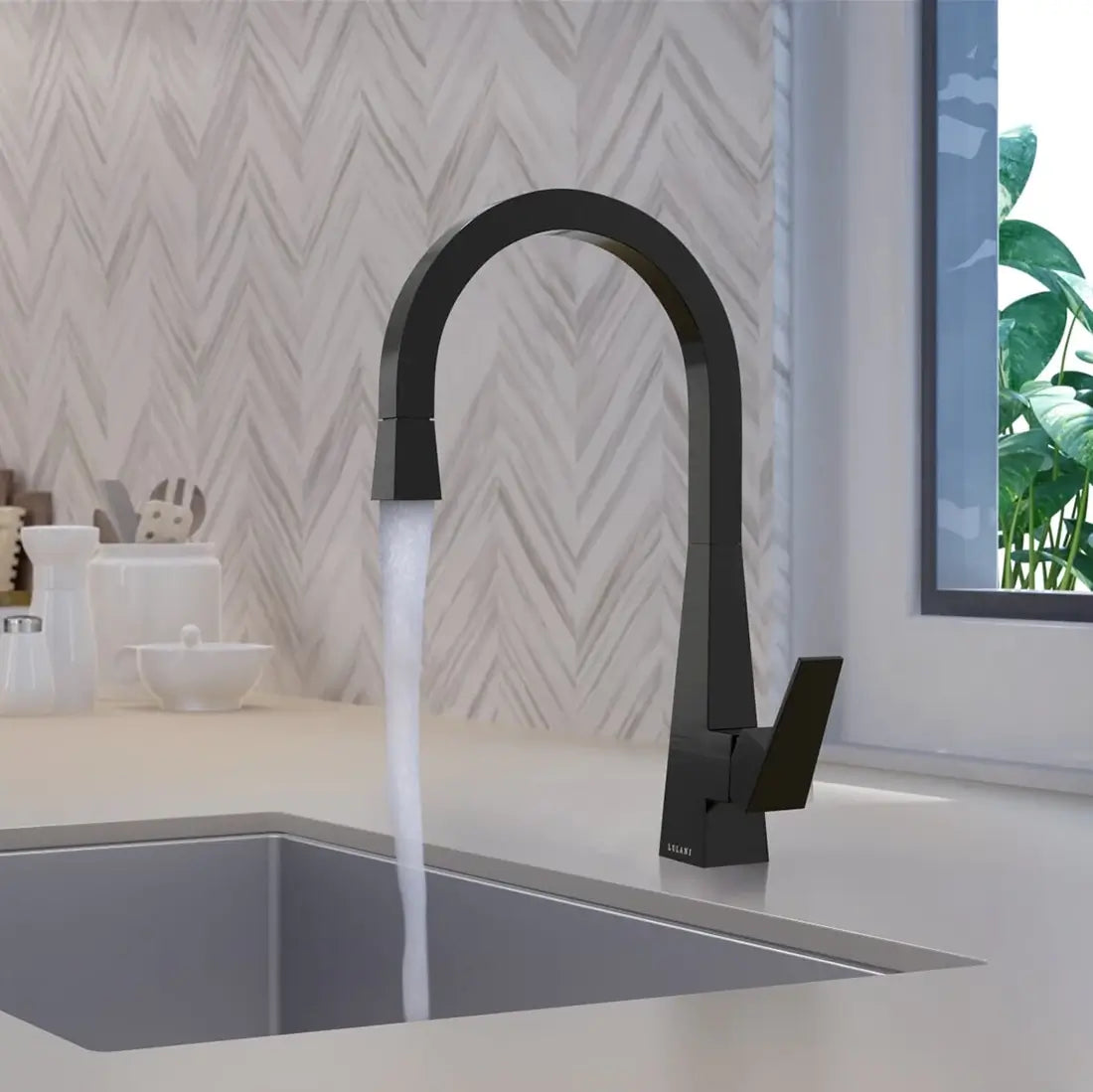 Lulani Santorini Gun Metal Stainless Steel 1.8 GPM 360 Degree Swivel Spout Pull-Down Faucet