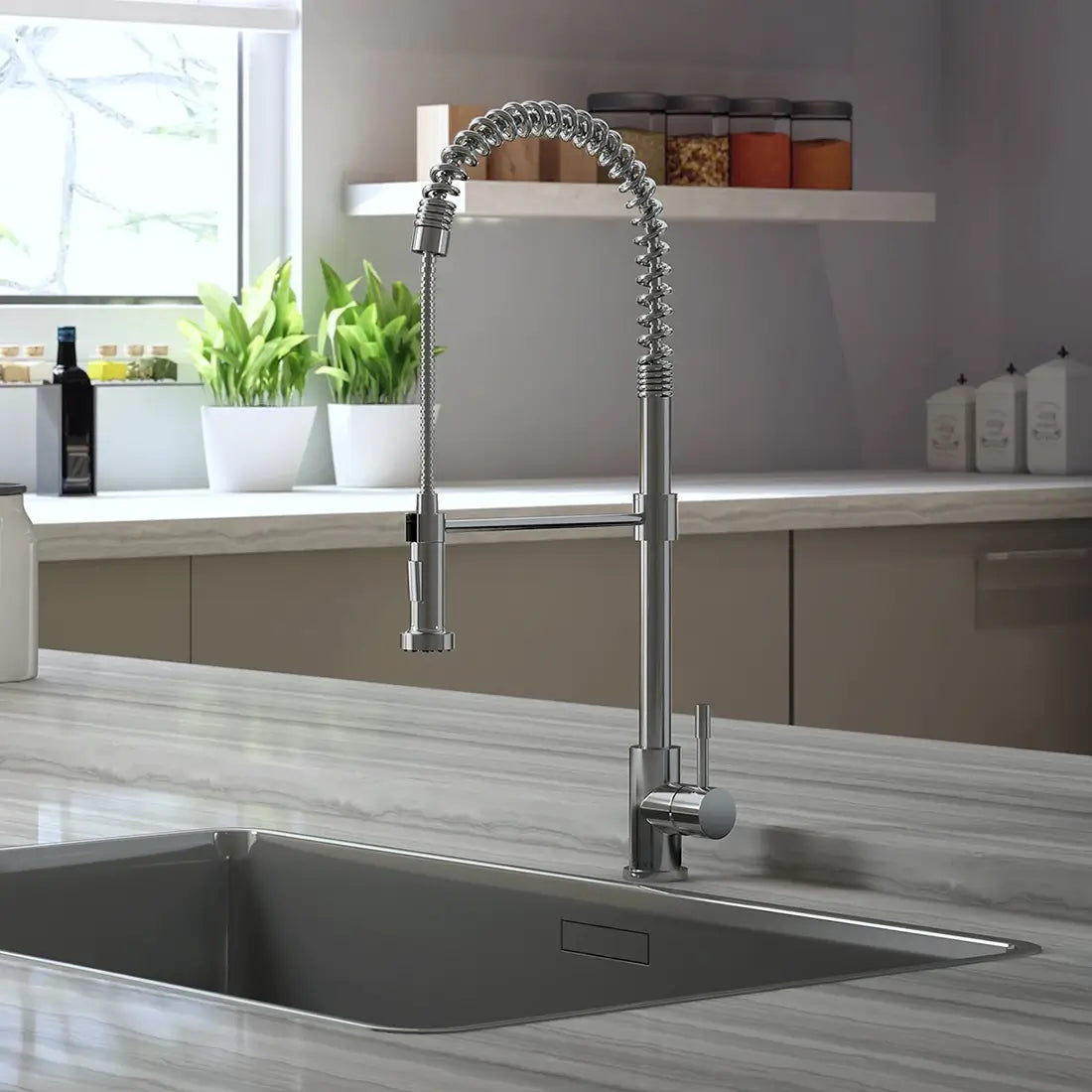 Lulani Soneva Brushed Stainless Steel 1.8 GPM High Arc Semi-Professional Faucet